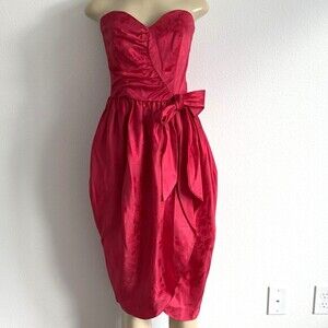 VTG 80s TD4 Eletra Floral Jacquard Strapless Bow Cocktail Dress Sweetheart Prom